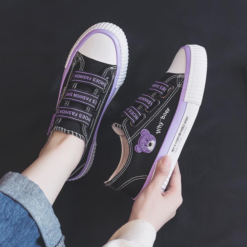 Elastic Band Non-slip Bear Canvas Shoes Women's Spring and Autumn Versatile New Student Board Shoes
