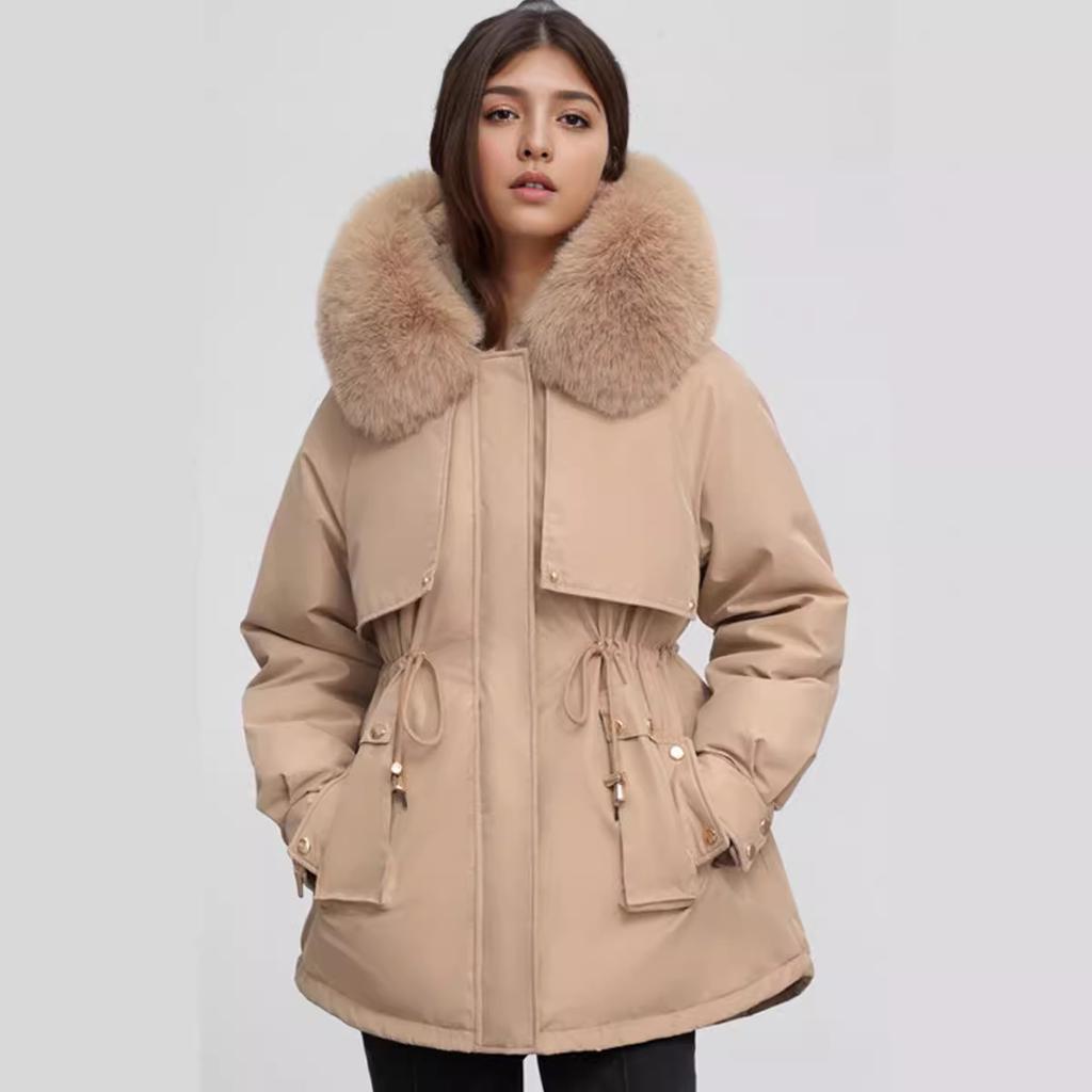 Women's Padded Jacket 2024 Winter Women's Cotton Jacket Fur Collar Thicken Warm Parkas Coats Female Pure Color Thicken Coats