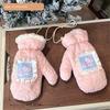 Japanese and Korean Cartoon Gloves, Autumn and Winter Fleece-Lined, Cute Chacha Bear Full-Finger Neck-Hanging Thickened Windproof Warm Casual Plush