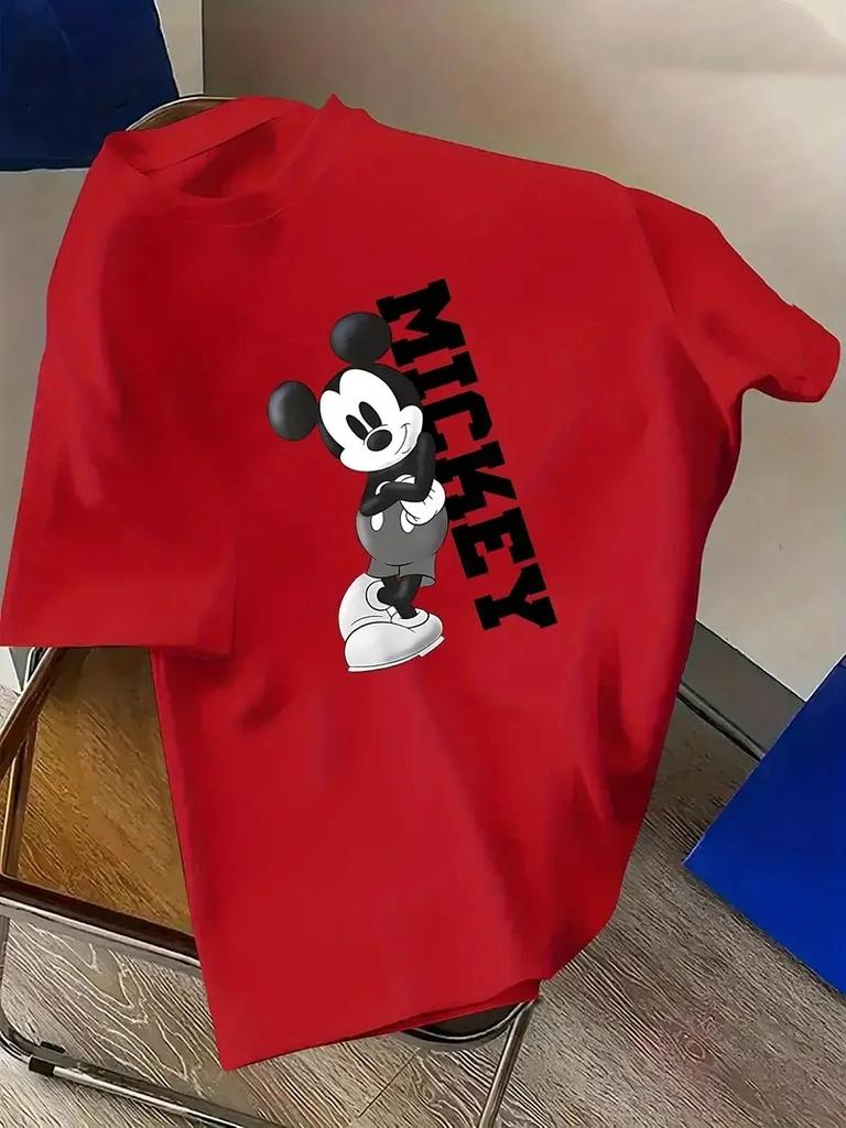 Disney Mickey Mouse Series Men's T-shirt, Men's Casual Pure Cotton Short-sleeved, Fashionable and Sporty Street Men's Clothing