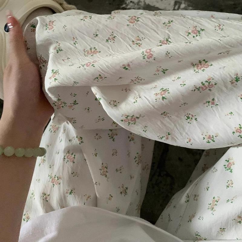 High Waist Floral Ice Silk Women's Summer Wide-Leg Pants, 145-150 Petite