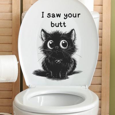 Niedliche Schwarze Katze Englischer Slogan Badezimmer Toilette Dekorative Wandaufkleber