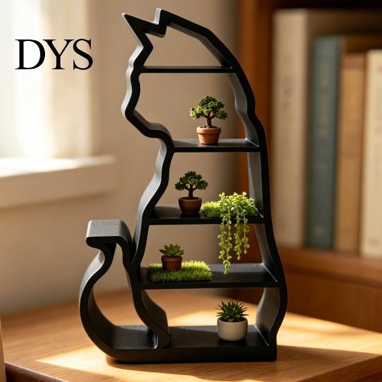 Decorative Ornament Stand Miniature Figurine Cat Storage Rack, Shaped Mini Desk Organizer Shelf Display Shelf, Multi-Tier Rack for Dollhouse