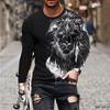 Vintage Animal Lion 3d Print Summer Men's Round Neck T-shirt Casual Long Sleeve Oversized T Shirt Fashion Pullover Men Clothing
