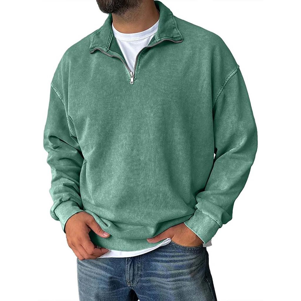 Men's Pullover Mock Neck Cotton Sweatshirt  Solid Long Sleeve Top For Fall Winter