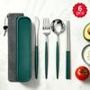 6Pcs Stainless Steel Knife Fork Spoon Chopsticks, Portable Cutlery Set, Reusable Travel Flatware Set with Storage Box & Pouch for Camping Office Lunch