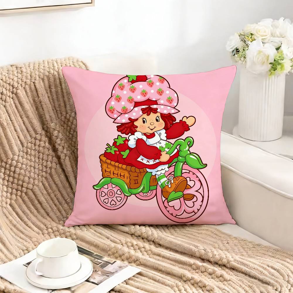 Cute S-Strawberry S-Shortcake-Girl Square Double-Sided Printed Pillow Case Bedroom Bedside Pillow Sofa Cushion Cover