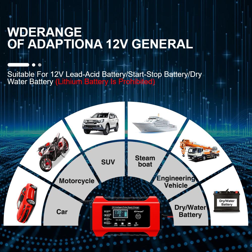 Digital Display Screen Suitable for Lead Acid Batteries 12V6A Intelligent EU Plug Reverse Protection Car/Motorcycle Charger Smart Battery Charger