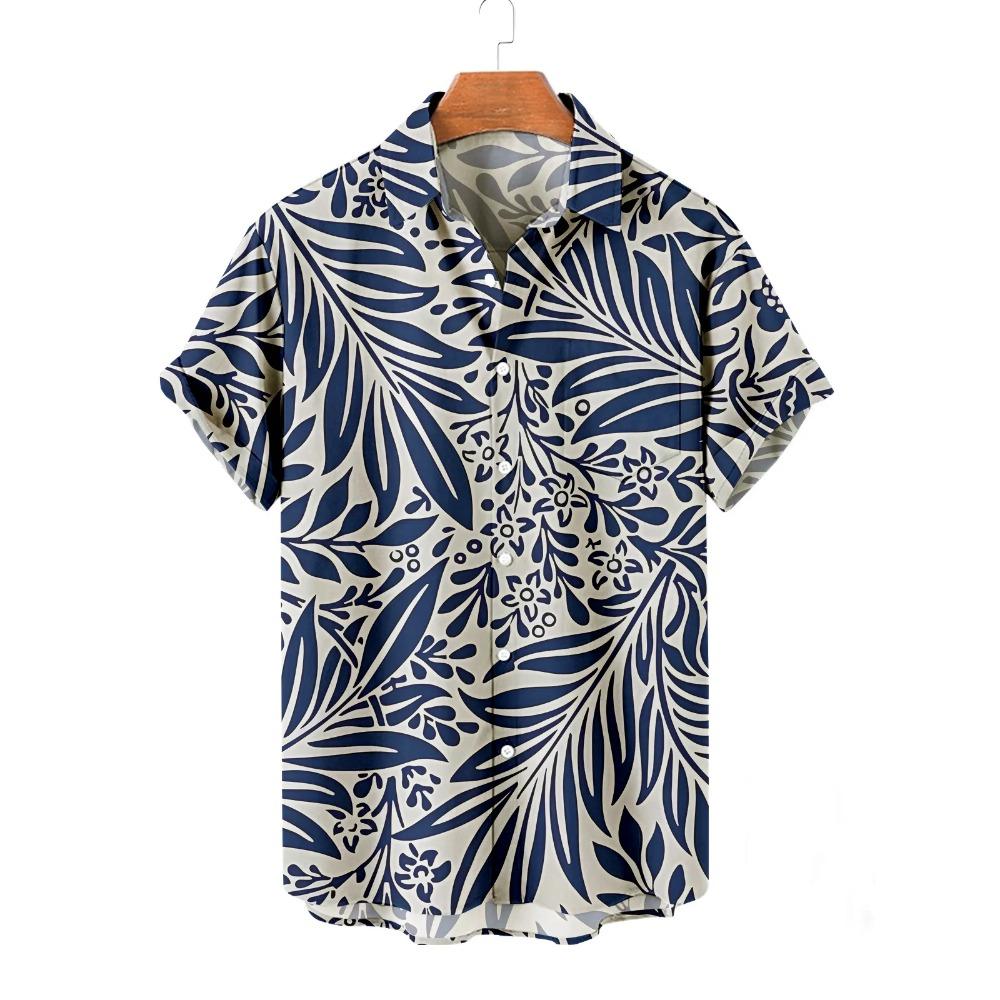 Summer Men's Flower Hawaiian Shirts Casual Vacation Short Sleeve Shirts Collar Button Up Shirt Fashion Steetwear for Mens