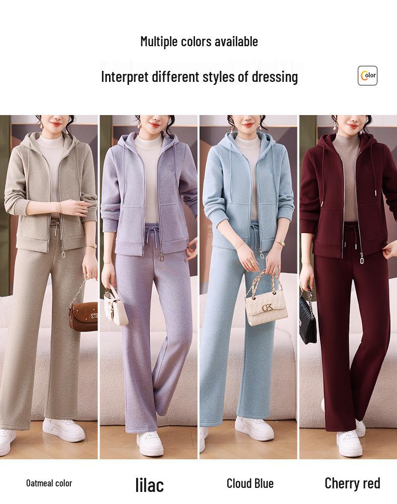 Brand Autumn/Winter Women's Plus Velvet Fashionable Hoodie Two-Piece Sportswear Suit