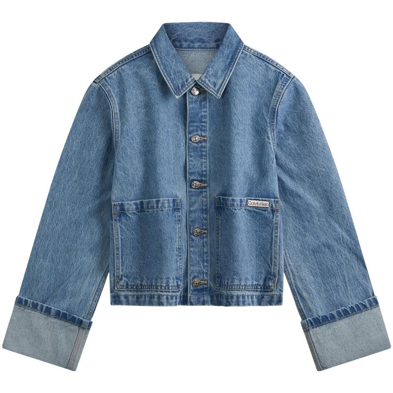 

Calvin Klein Модная джинсовая куртка из хлопка с подвернутыми манжетами Женские куртки Светло-голубой 44B742G XS