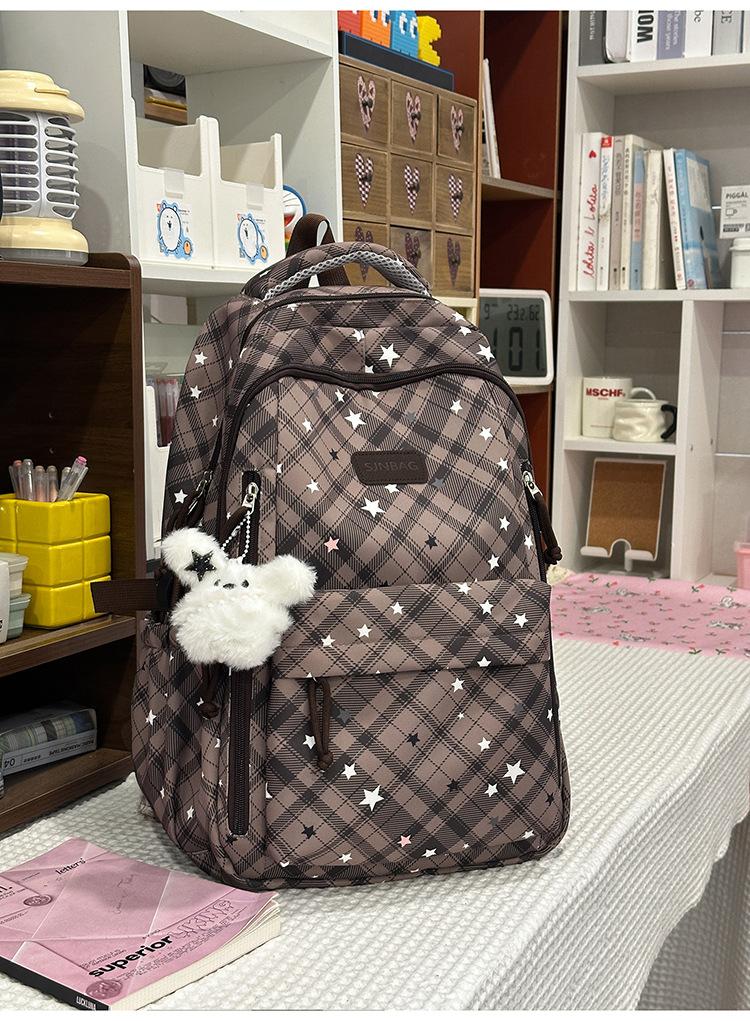 Schoolbag light blue bubble star grid diffuse schoolbag student party sea salt sweet cool wind travel to school daily leisure backpack