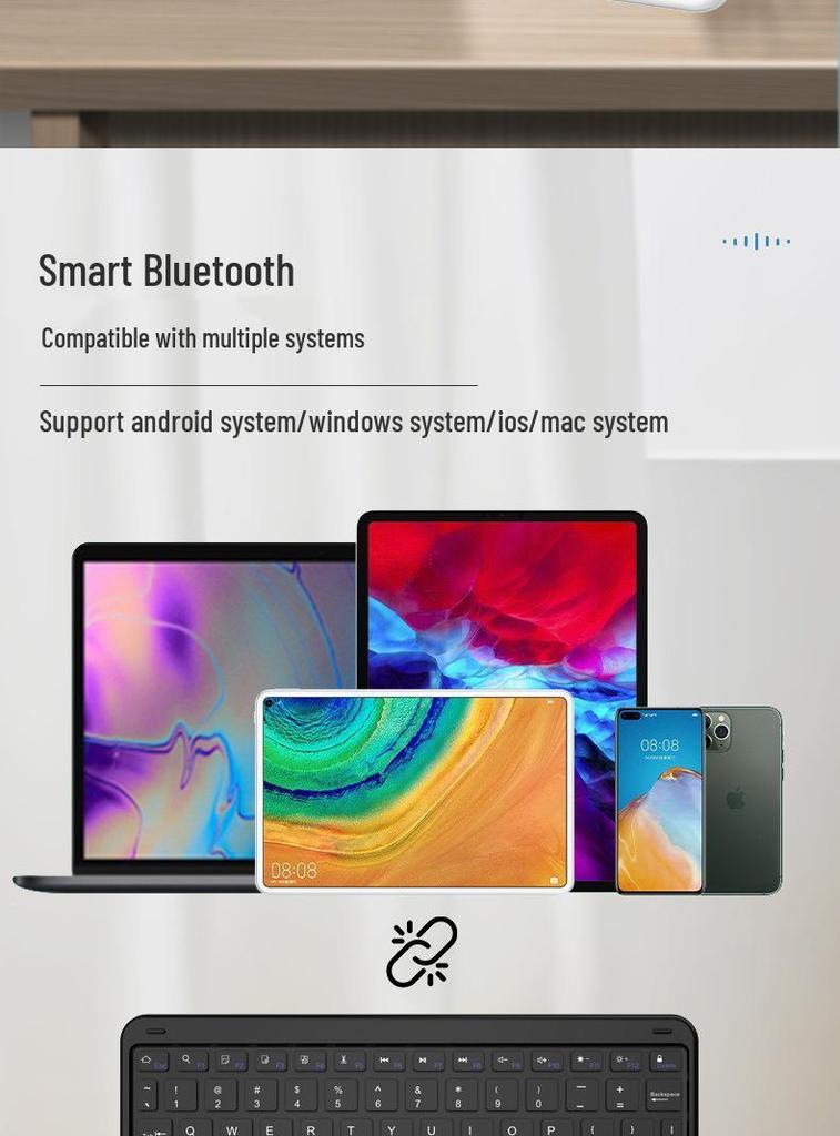 Silent Seven-Color Backlit Bluetooth Keyboard for Apple & Huawei Tablets, Connects to Mobile Phones