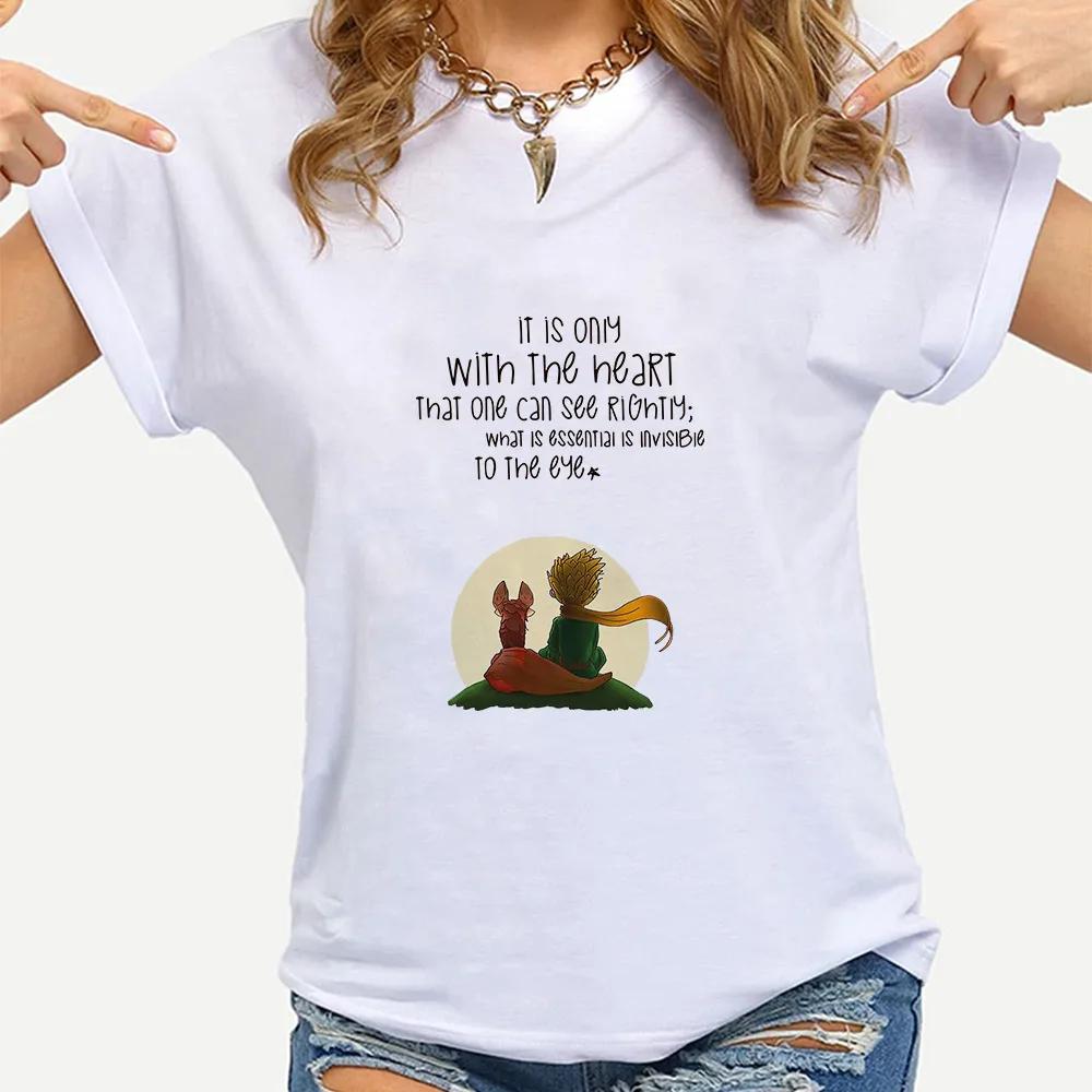 Little Prince Printing White Tshirts Short Sleeve Women Fashion Tees Casual Cartoon FeUnisex Clothes Summer Oneck Tops