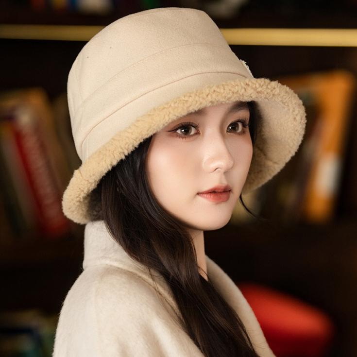 Women's Autumn and Winter New Thickened Plush Bucket Hat Outdoor Windproof Warm Basin Hat Bucket Hat