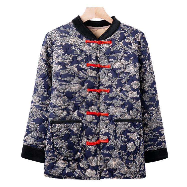 Middle-aged and Elderly People with Small Cotton-padded Jacket Winter Floral Cotton-padded Coat Grandma Warm Coat 60 Years Old 70 Mother Buckle Coat
