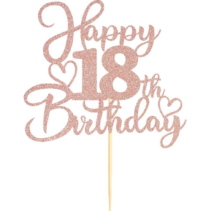 Sotpot 1 Pack 18th Birthday Cake Topper Double-sided Rose Gold Glitter Cake Pick Cake Decoration for Happy 18th Birthday Anniversary Party