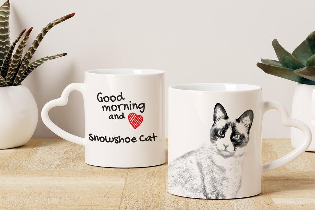 Snowshoe - cat mug, adorable heart-shaped handle mug, universal gift from Art-Dog brand
