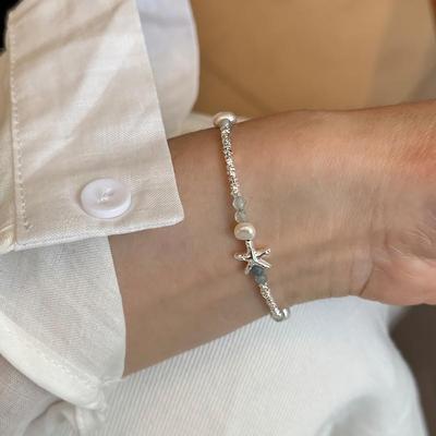 Women's 925 Silver Starfish Pearl Mermaid Bracelet
