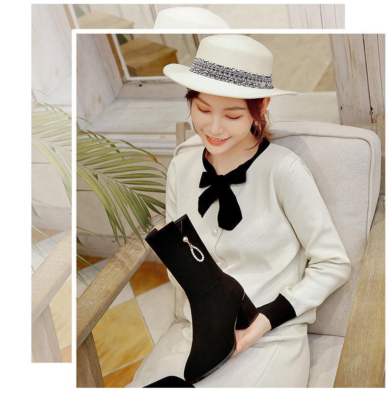 Women's Mid-Calf Martin Boots with Velvet Lining - British Style, All-Match Thick Medium Heels, Height-Enhancing Winter Cotton Boots