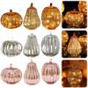 Glass Pumpkin Lanterns Battery Operated Halloween Pumpkin Lights LED Twinkling Lamp W/ Timer Halloween Decorations Desk Ornament