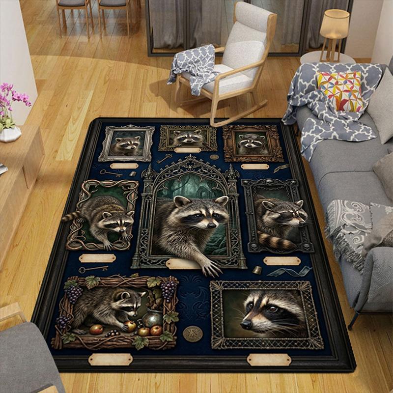 Raccoon Collage Pattern Rug Floor Mat for Living Room or Bedroom Soft and Comfortable Carpet a Gift for Birthday and Holiday.