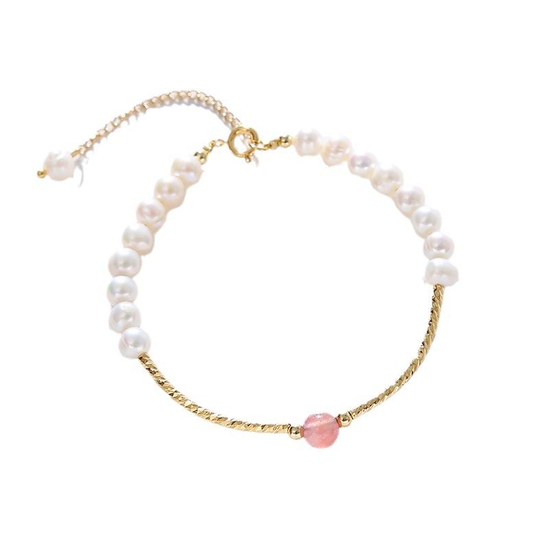 Natural Pearl Bracelet Natural Strawberry Crystal Splicing Bracelet Bangles Women Fashion Jewelry accessories Gift