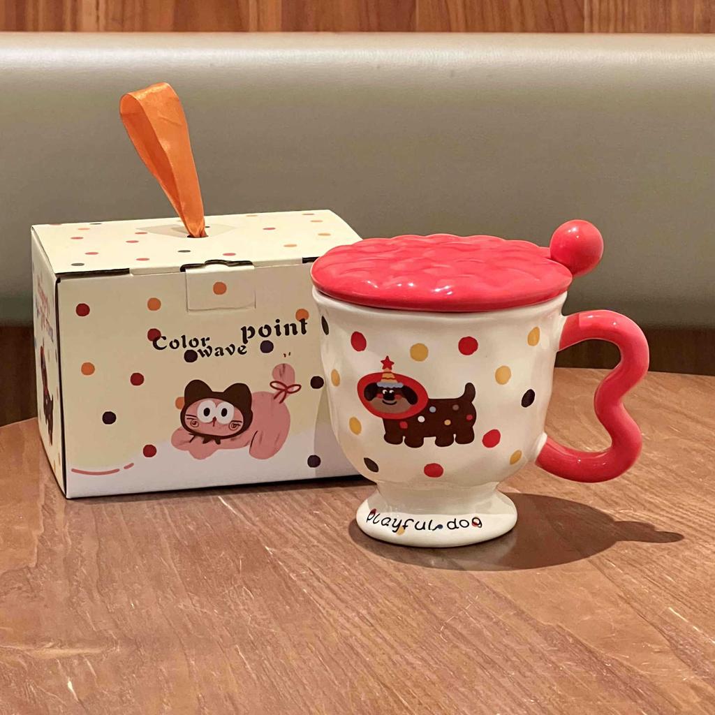 ins style high value polka dot mug girl cute ceramic water cup children's milk breakfast cup birthday gift