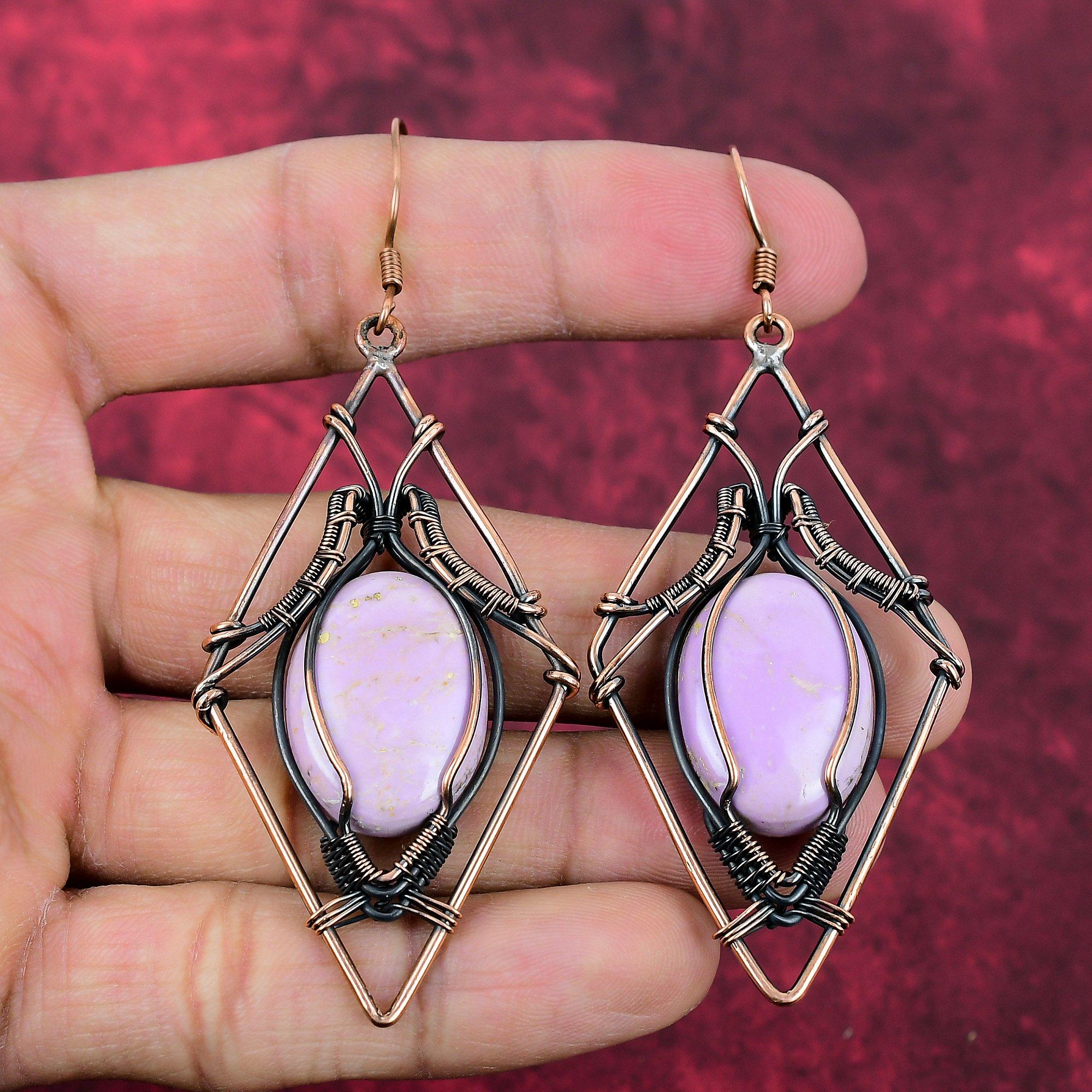 Phosphosiderite Earring Copper Wire Wrapped Earring Phosphosiderite Jewelry Handmade Gemstone Earring Copper Wire Wrap Jewelry Gifts For Her