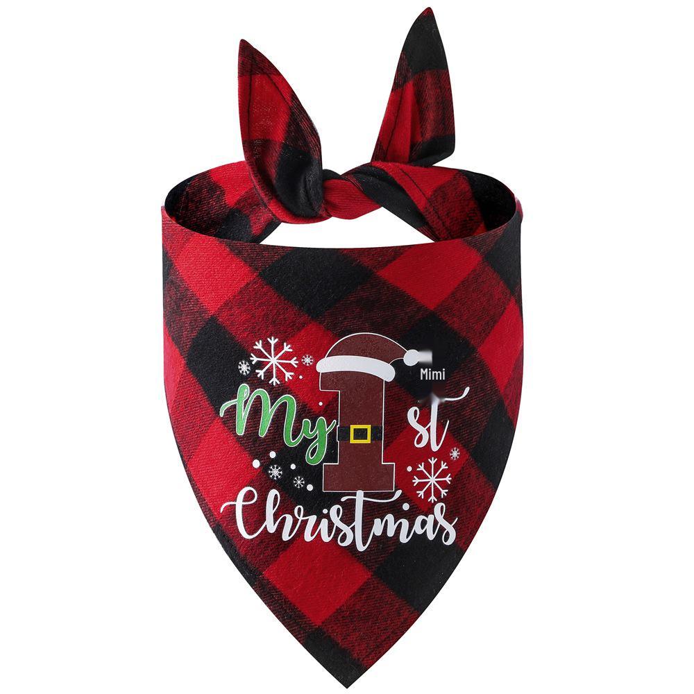 Festive Plaid Pet Drool Bib - All-Cotton Red, Black & Green Triangle Scarf