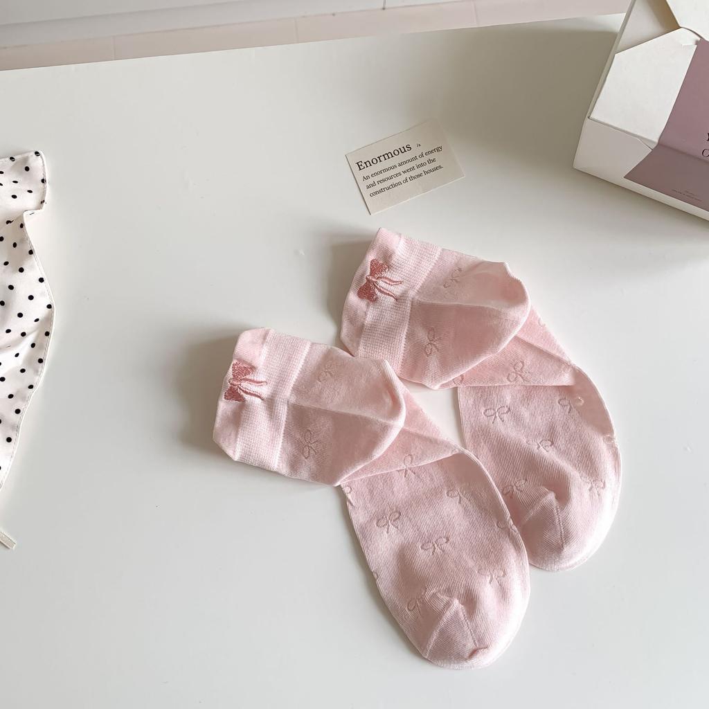 Women's Candy-colored Hollow Thin Breathable Invisible Socks Korean Style Cute Heel Embroidered Bow
