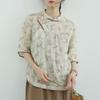 Johnature Women Chinese Style Shirts Tops Stand Half Sleeve Tops Summer Vintage Print Floral Blouses