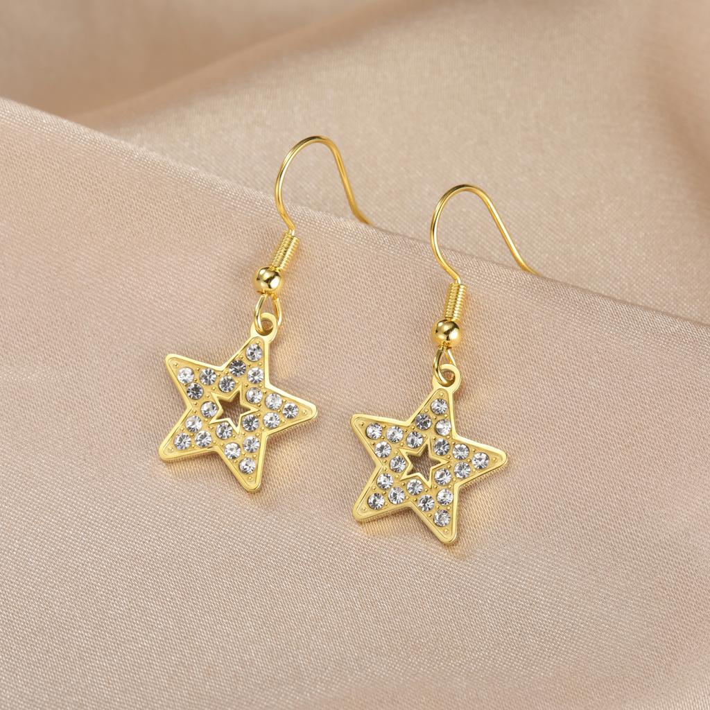 Cazador Stainless Steel Clear Zircon Star Drop Dangle Earrings for Women Pentagram Earrings Jewelry 2026 Trend Mother's Day Gift