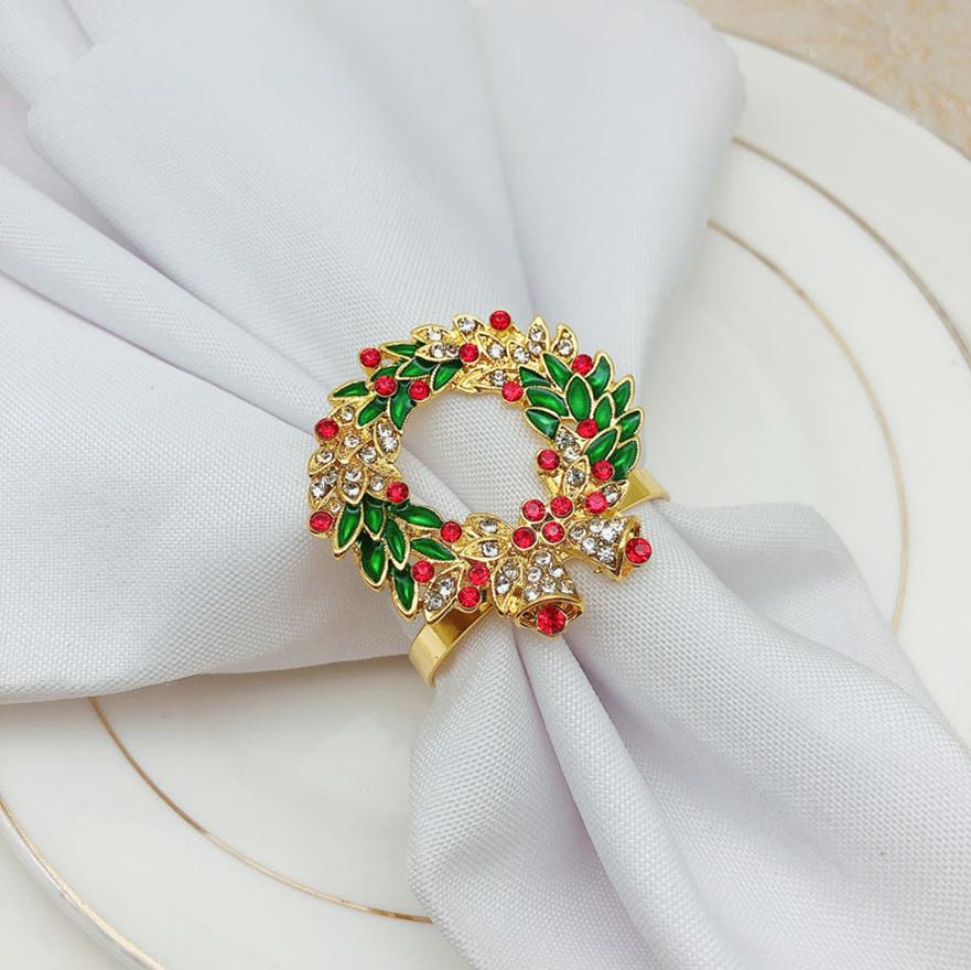 6 szt./partia Nowy świąteczny wieniec pierścień na serwetkę z diamentami klamra na serwetkę dekoracja stołu hotelowego na przyjęcie świąteczne