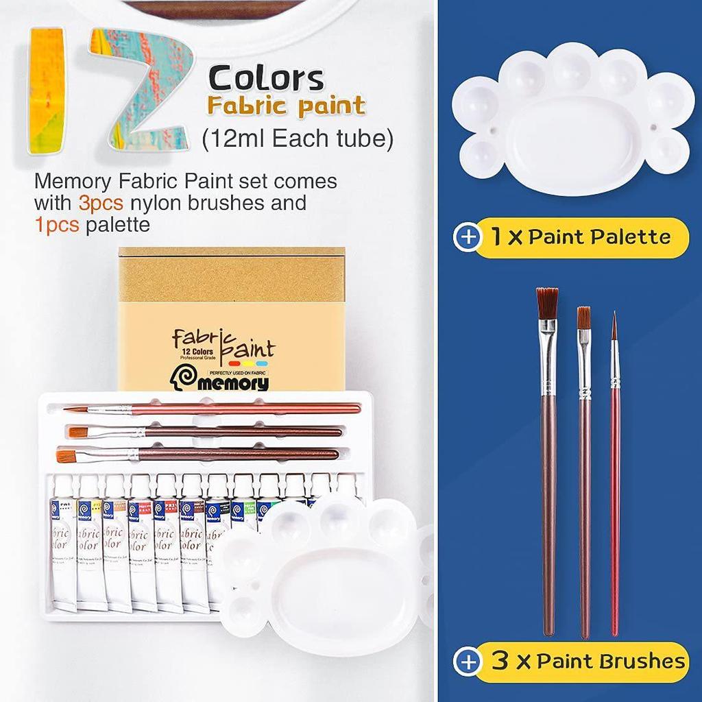 12-Color 12ml Textile Painting Pigment Set for DIY Hand-Painted Creations
