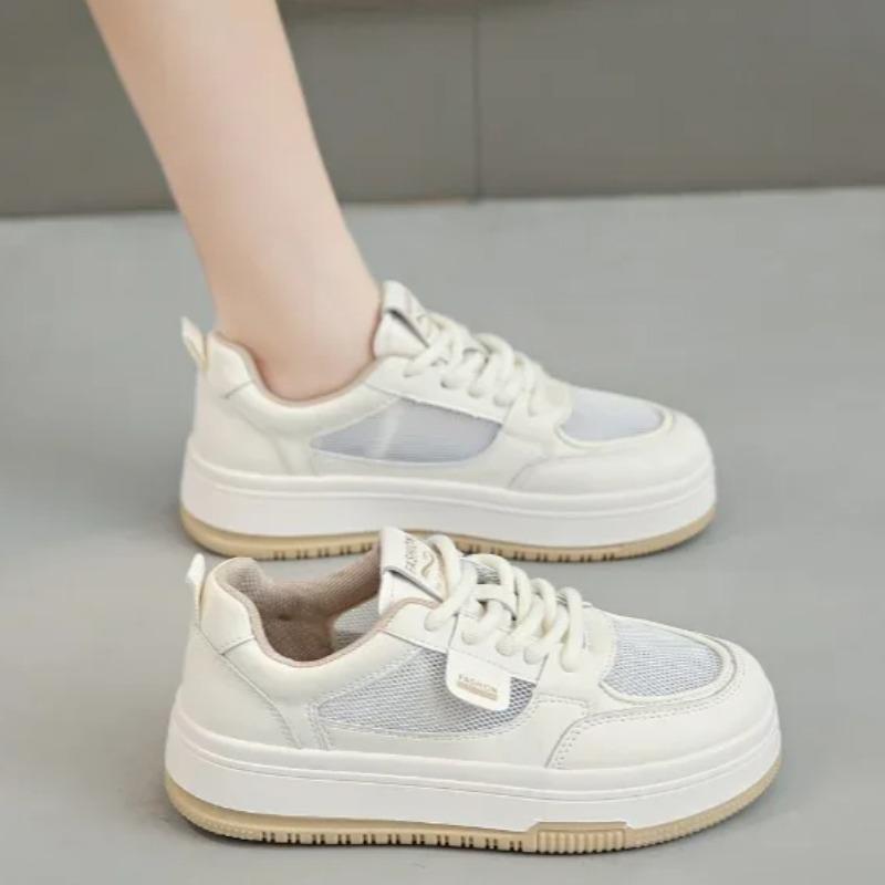2024new Women's Sports Shoes Fashion Mesh Breathable Autumn Ins Style Thick-soled White Shoes Casual Lace-up Student Shoes 35-40