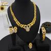 24K Gold-Plated Bridal Jewelry Set: Necklace & Earrings, Middle Eastern Wedding Style, Dubai Four-Piece Set