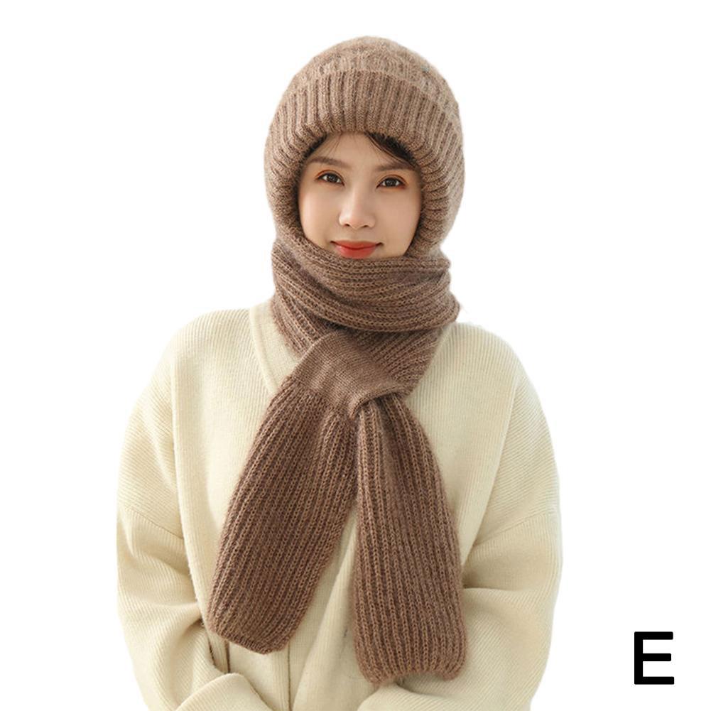 Winter Warm Knitted Integrated Hat Scarf Set Cold Proof Ear Protection Scarf Beanies Cycling Windproof Ladies Outdoor Caps NEW