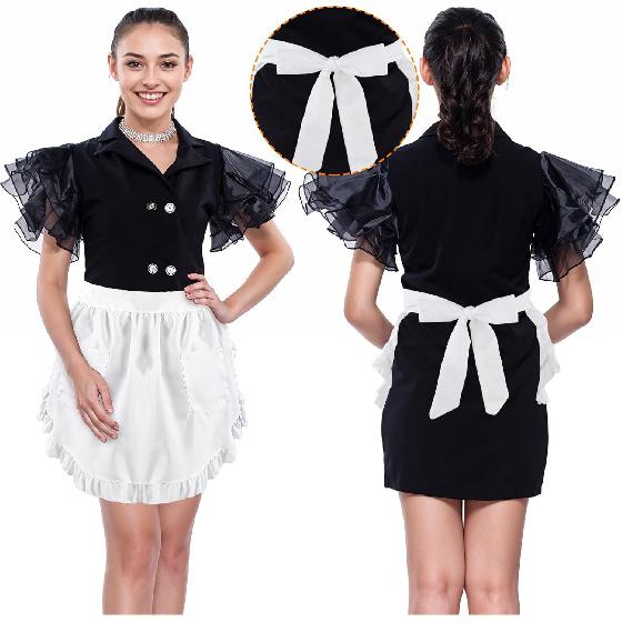 Maid Waist Apron with Two Pockets Women's Waitress Kitchen Cleaning Half Apron