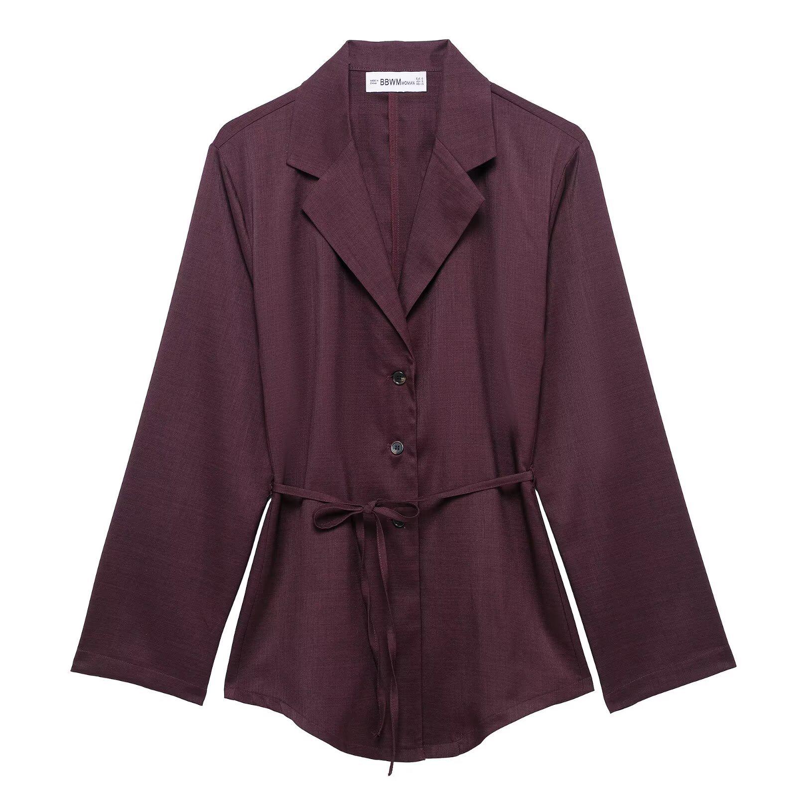 

2025 Весенний женский комплект в европейском и американском стиле: модная рубашка с длинным рукавом и брюки с поясом L