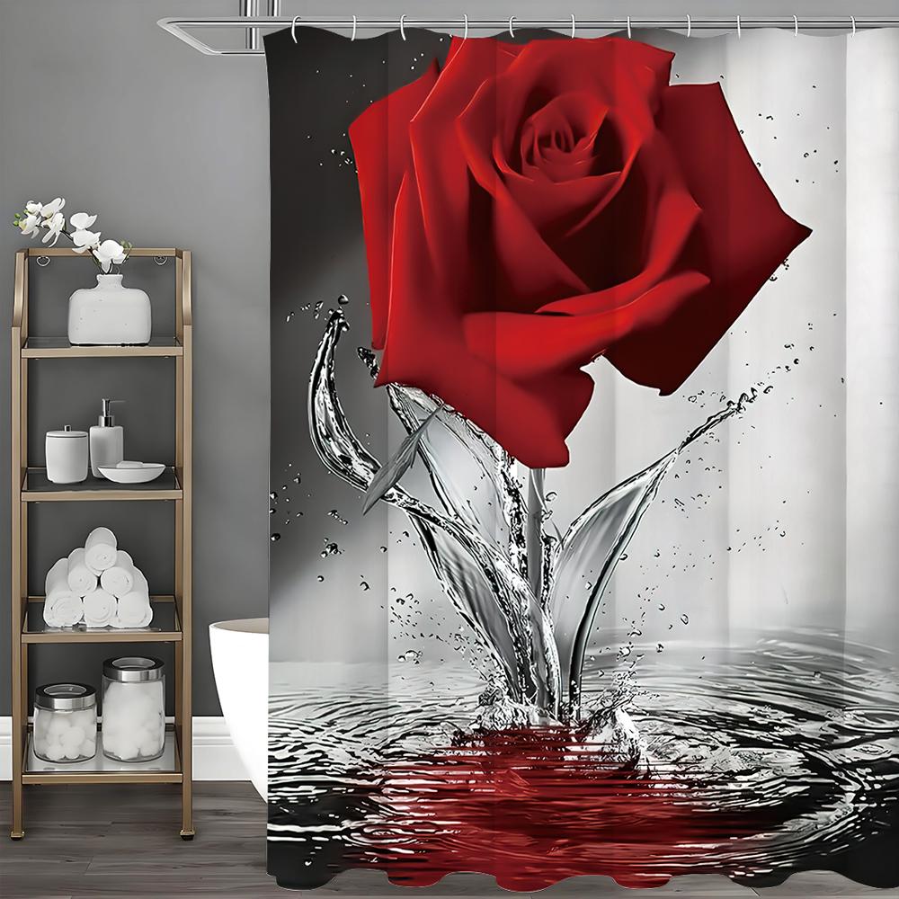 Rose Splash Shower Curtain, Bathroom Decorative Shower Curtain, Waterproof Shower Curtain with Hooks