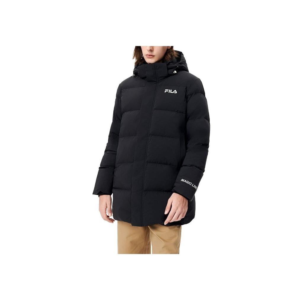 FILA Fleece Hooded Solid Color Zipper Warm Down Jacket Men Jackets Black F51M249904ABK