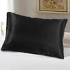 Bedding Luxury Soft Silky Satin Pillowcase Black With Zipper UK US Queen 51*76*2 Cm