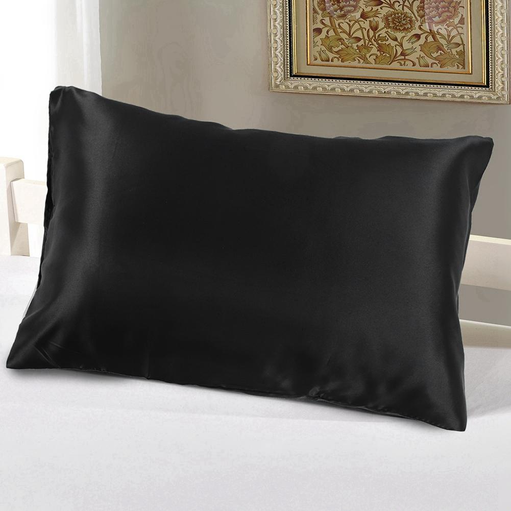 Bedding Luxury Soft Silky Satin Pillowcase Black With Zipper UK US Queen 51*76*2 Cm