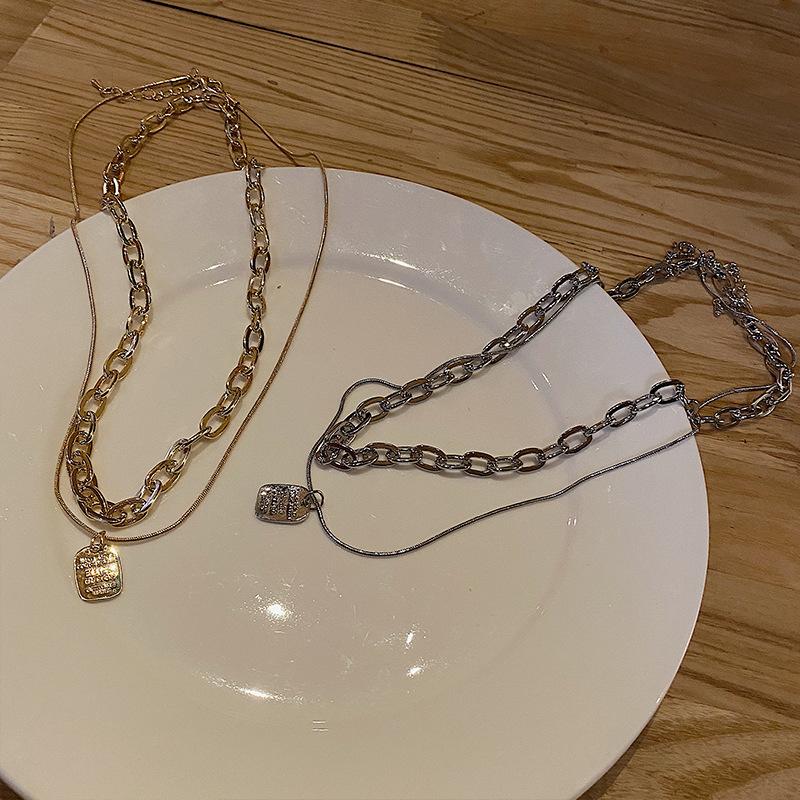 Double Layer Chain Square Brand Collarbone Chain Hip Hop Cool Tide Choker Women