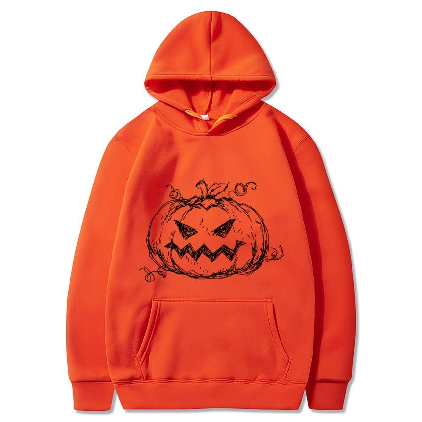 Halloween Autumn Winter Big Pumpkin Printed Hoodie Men's Fashion Warm Sweatshirt Casual Street Wear Warm Hoodie Gift