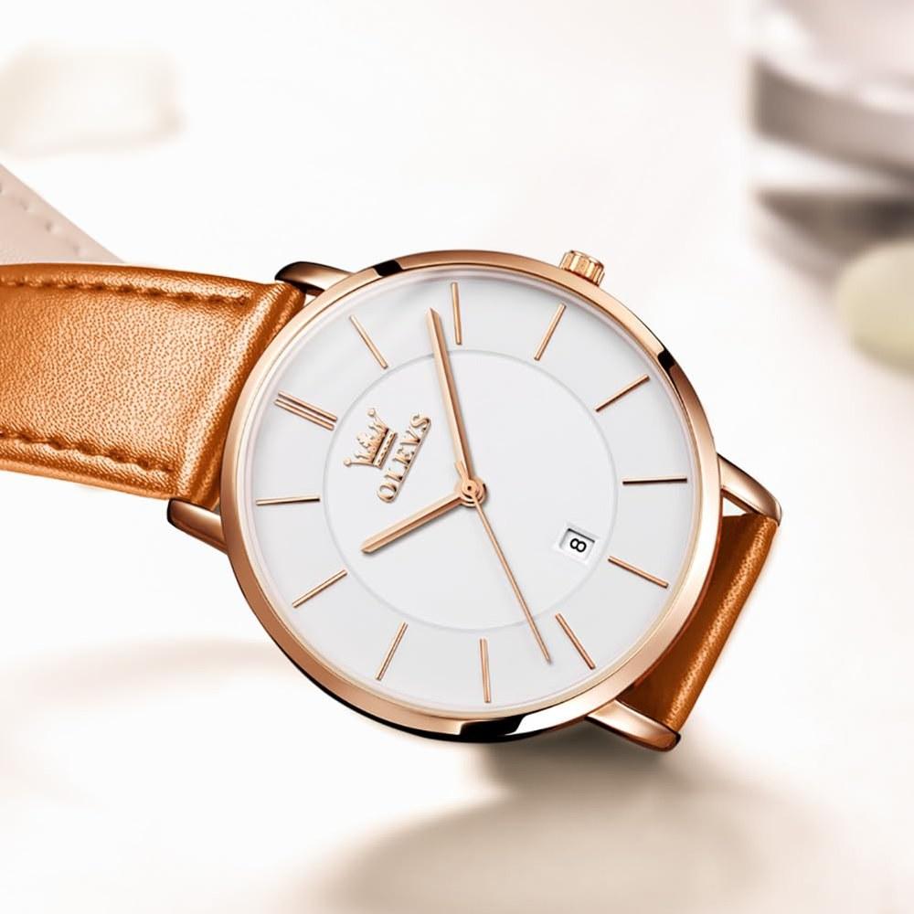 OLEVS Men's Watch 40mm Slim Case Date Display 30m Water Resistance Leather-Look Band Business Casual Multi-Color Lightweight 35g Fashion