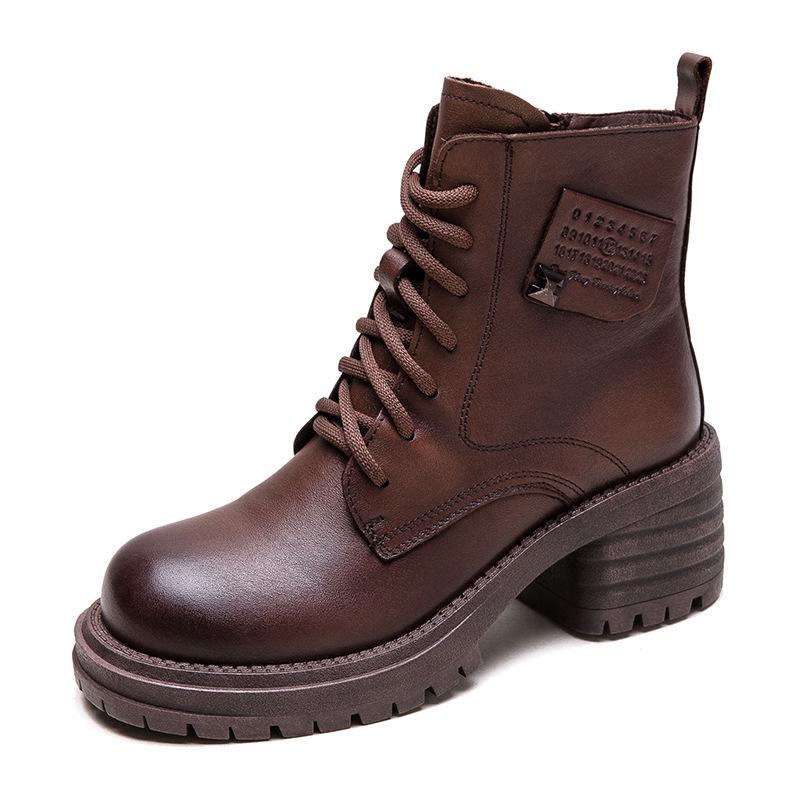 Fashion GKTINOO 2025 Genuine Leather Platform Boots Women Shoes Autumn Winter 6cm Thick Heels Ankle Boots Lace Up Zipper Ladies Pumps