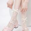 Lace bow ballet style polka dot short socks, summer thin sheer mesh girls' calf socks, Mary Jane socks
