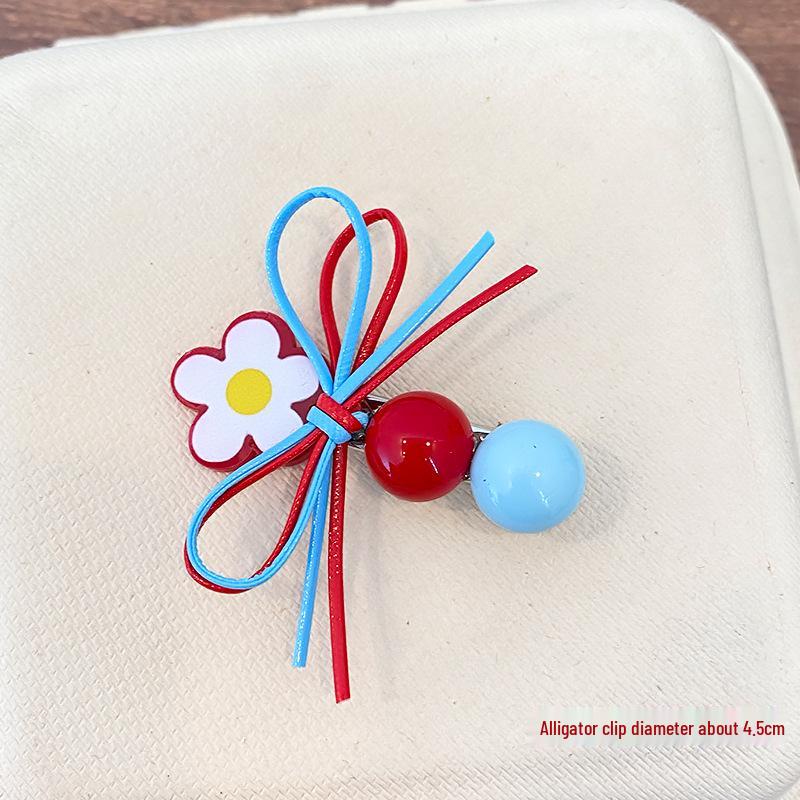 

Korean Dongdaemun Color Block Floral Bow Hair Clip for Girls